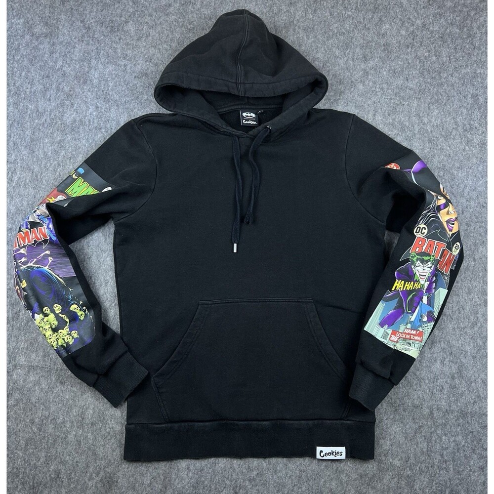Batman X Cookies Mens Hoodie Sweatshirt Black Sleeve Graphic Fleece Size Small